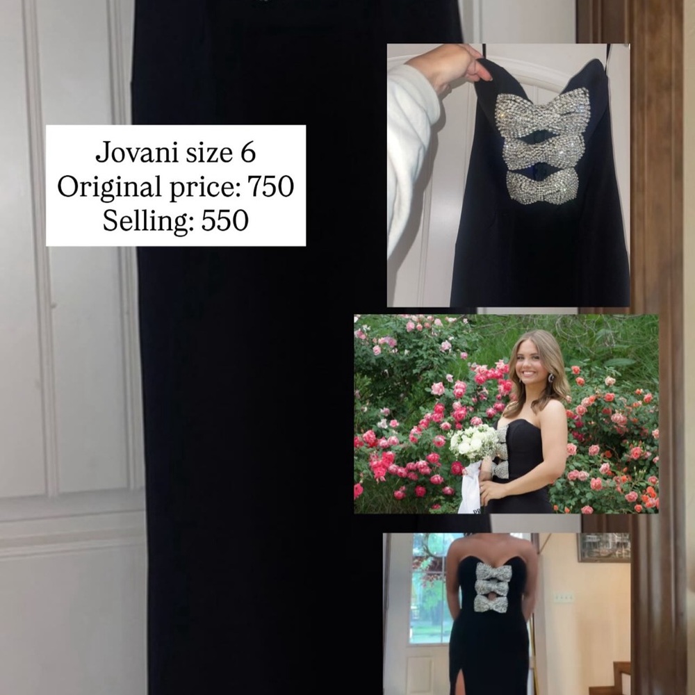 Jovani Strapless Black Dress with Silver Detailing